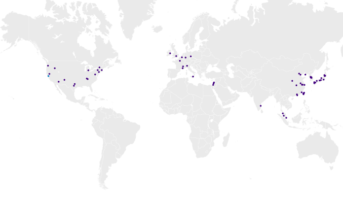 Global map with markers on each KLA location