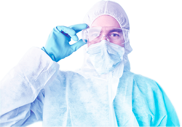 Scientist wearing safety glasses