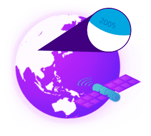 Icon graphic for small change: Satellite circling globe