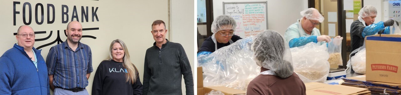 Four employees repacked a ton (2,200 pounds) of freeze-dried clams for underserved people at the Oregon Food Bank.