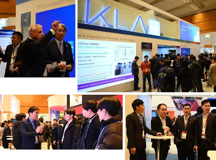 Visitors to KLA's booth at SEMICON Korea 2024 meet and collaborate with KLA employees.