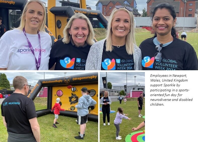 Employees in Newport, Wales host a fun day for special needs Kids during KLA Foundation's Global Volunteer Week.