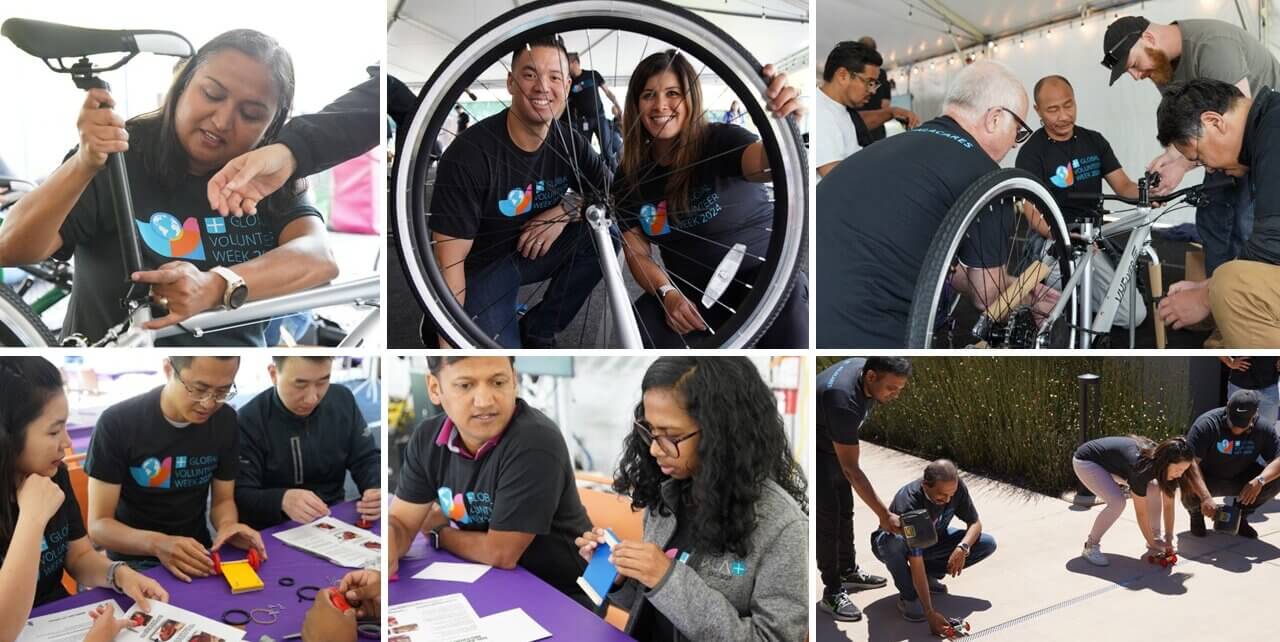 Employees at KLA in Milpitas, California support local youth by assembling bikes and building model solar cars during KLA Foundation's Global Volunteer Week.